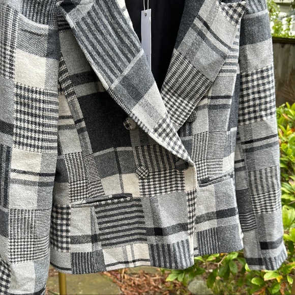 DREW Gray Patchwork Plaid Ginger Double Breasted Blazer Jacket